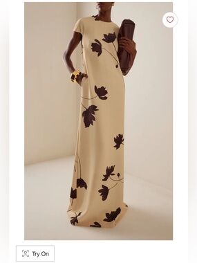 Lela Rose Cream with Dark Brown Floral Motif gown